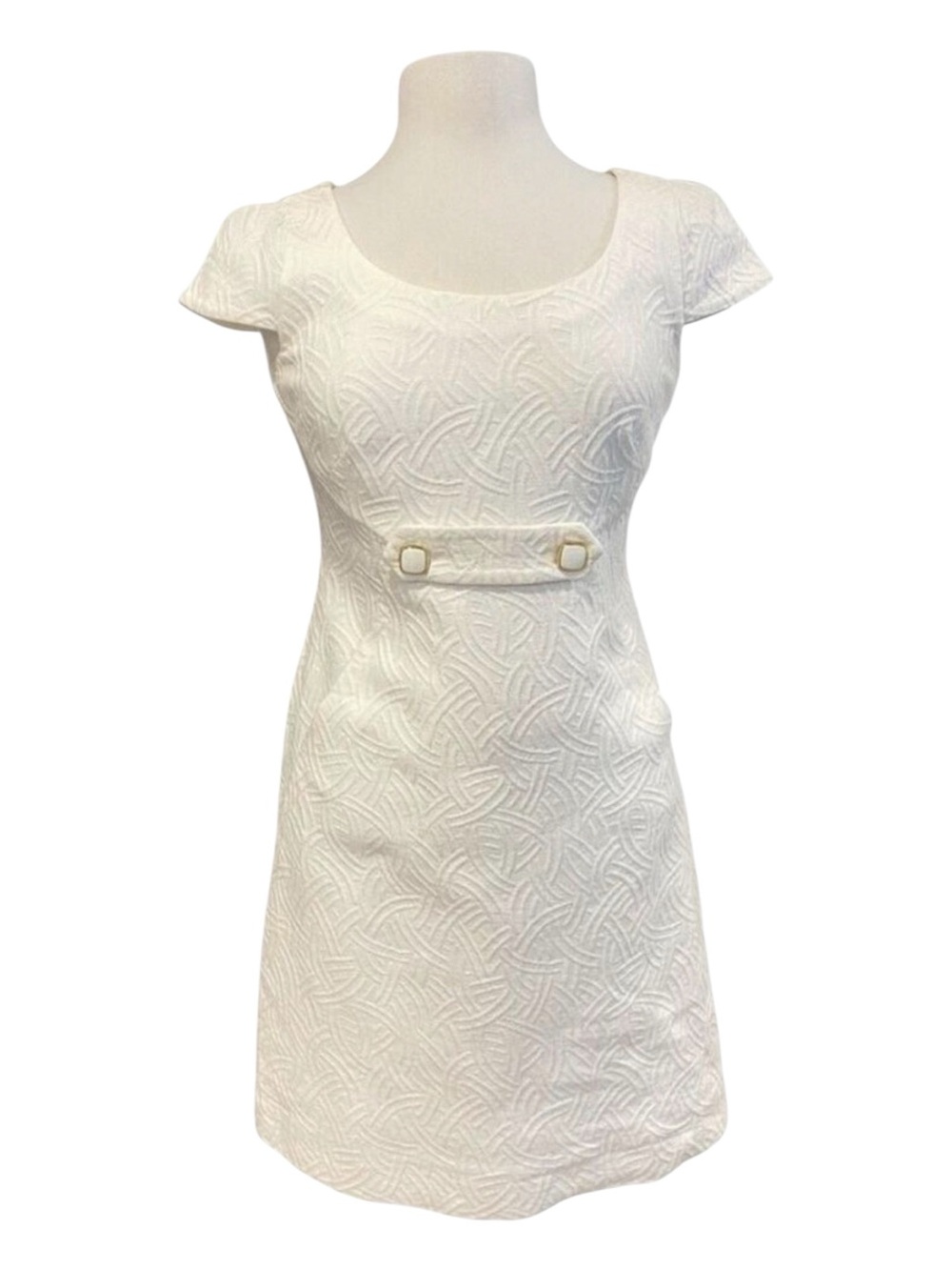 Luisa Spagnoli designer dress made Italy white texture short sleeve 100% cotton